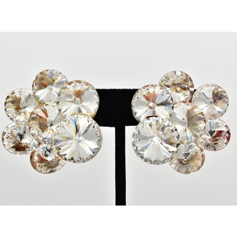 Wendy Gell Vintage Crystal Clip On Earrings Chunky Bridal Wedding Signed BinBB